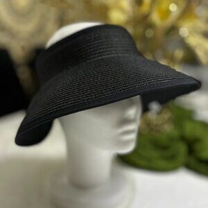 Elegant Black Wide Brim Sun Visor Hat with Adjustable Back